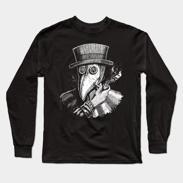 Vintage chill plague doctor smoking pipe Long Sleeve T-Shirt by grimsoulart